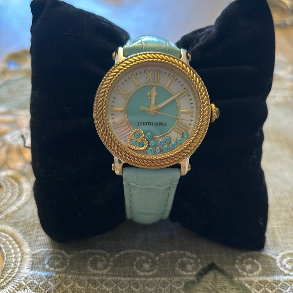 Judith Ripka Floating Heart, Light Turquoise Leather Band